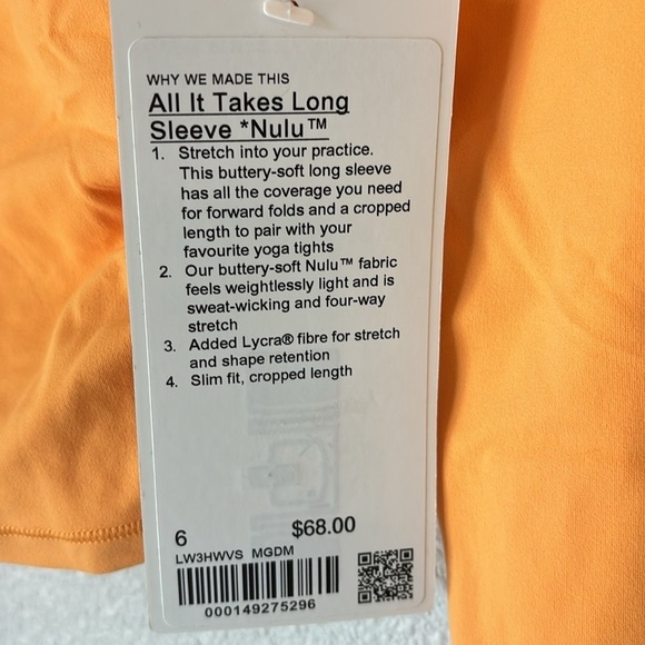 Lululemon Marigold All It Takes Longsleeve Nulu Longsleeve Top NWT - Picture 5 of 11